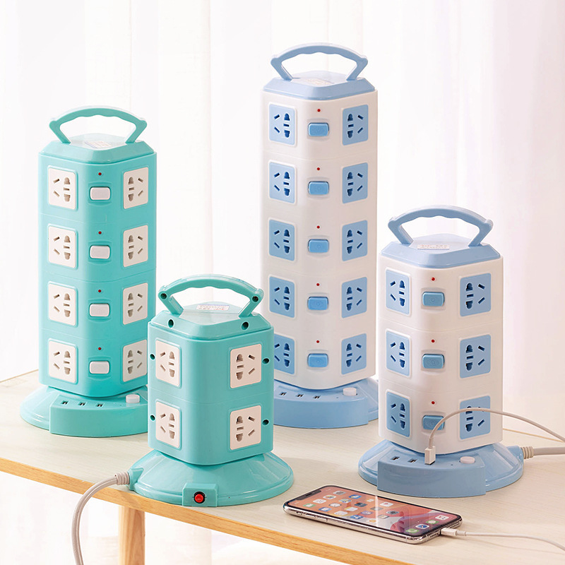 Panel de enchufe vertical inteligente poroso multifuncional con torre de carga USB tipo enchufe casero enchufe tablero de conexión de cableado