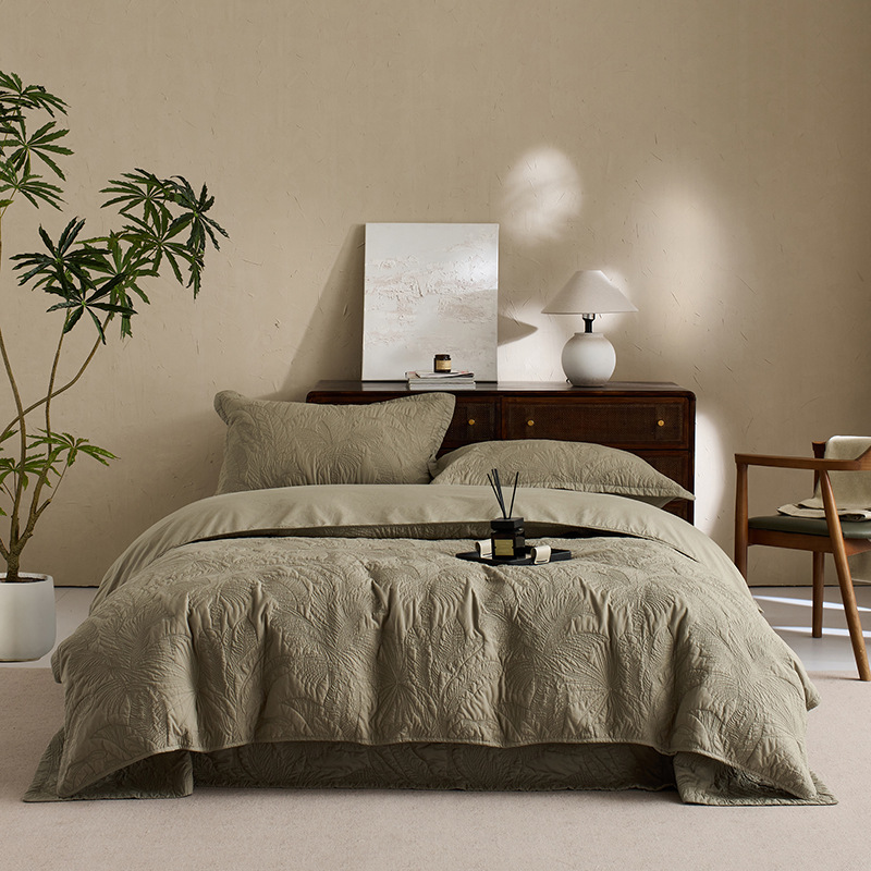 绗缝夏被床盖三件套丨日式旧感水洗云柔60S长绒棉加厚床单 多功能