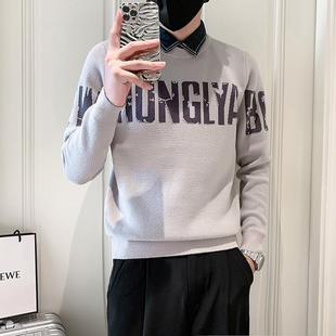 2023 autumn and winter new men's clothing Korean-style light mature shirt collar fake two-piece casual youth sweater sweater