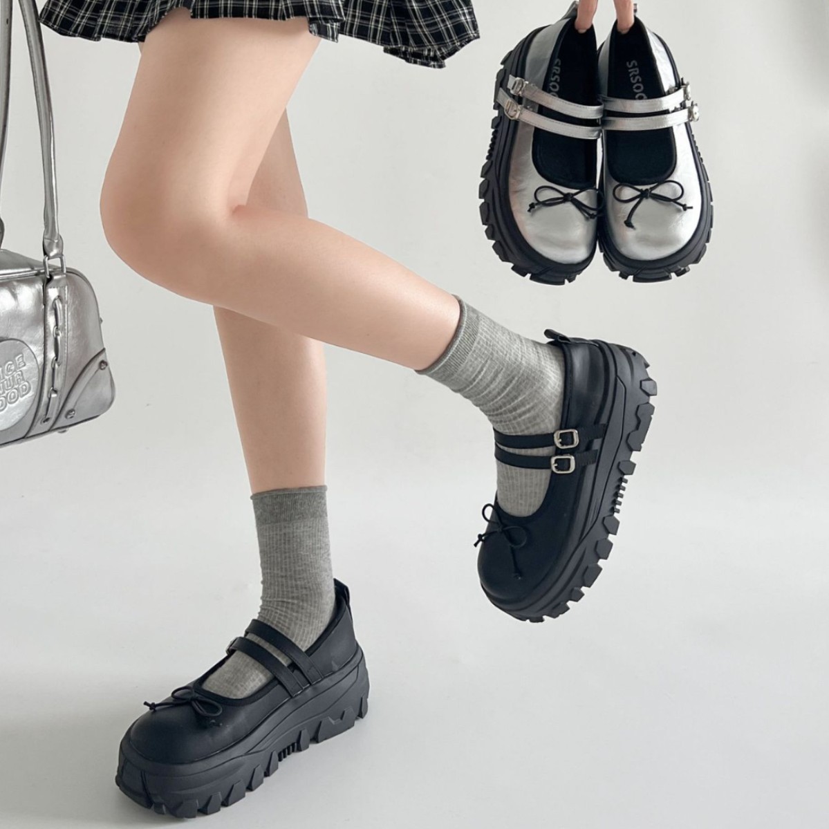 时尚百搭黑色复古厚底浅口小皮鞋单鞋女款夏2025新款增高玛丽珍鞋