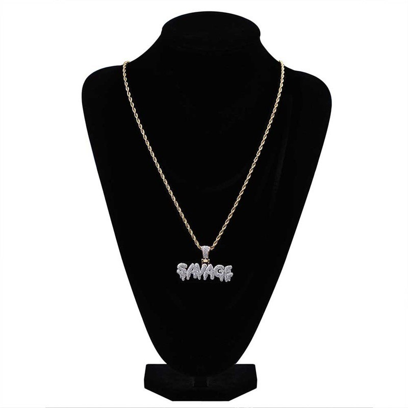 Hip Hop Bubble Letter Savage Collana Gioielli in ottone con ciondolo in oro_voghion.com