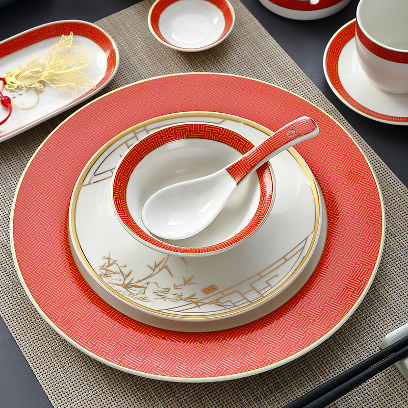 Chinese Style High-grade Phnom Penh Tableware Set Ceramic Star Hotel Luxury Box Exquisite Bowl Plate Printing