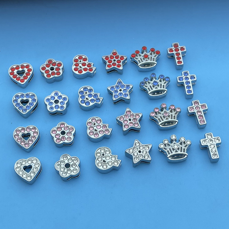 8mm Single Color Diamond Red Diamond Blue Diamond Pink Diamond Heart-Shaped Crown Five-Pointed Star Plum Blossom & Cross Alloy Beaded Accessories 8mm Single Color Diamond Red Diamond Blue Diamond Pink Diamond Heart-Shaped Crown Five-Pointed Star Plum Blossom & Cross Alloy Beaded Accessories