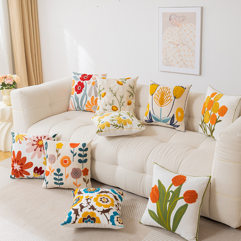 Cotton Material Sweet Simple Style Flower Cotton Pillow Cases Couch & Sofa Decor