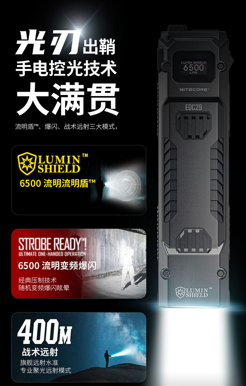 NITECORE Knight Cole EDC29 Tactical Strong Light Defense Charging Outdoor Search Ultra-thin Flashlight Portable