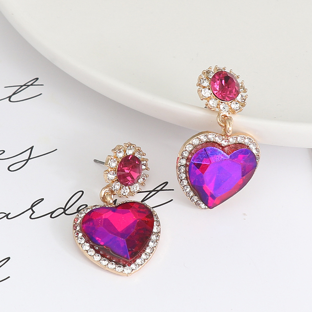Elegant Round Heart Shape Alloy Rhinestone Women's Drop Earrings 1 Pair display picture 4