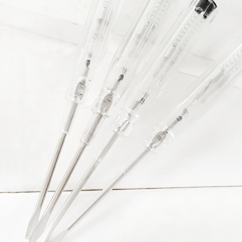 专供外贸多功能测电笔透明水晶手柄验电笔电工验电笔一字螺丝刀