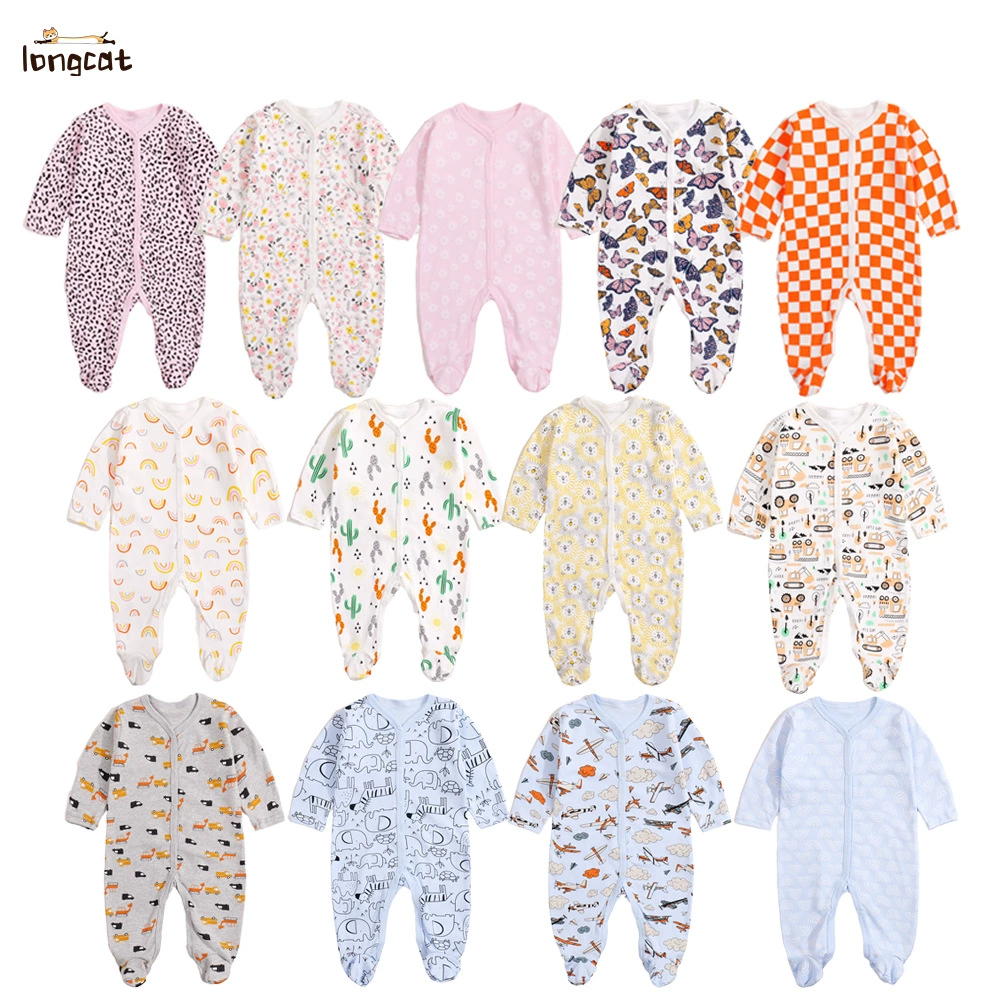 Весенне-осенний комбинезон для новорожденных из хлопка, с длинными рукавами, унисекс, для ползания