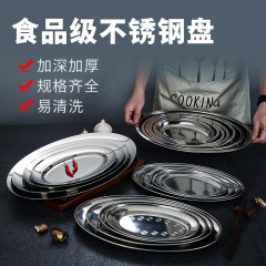 Stainless steel fish plate barbecue plate steaming fish plate oval dish chow fun plate deepened fish-shaped plate dan-shaped deep plate soup plate