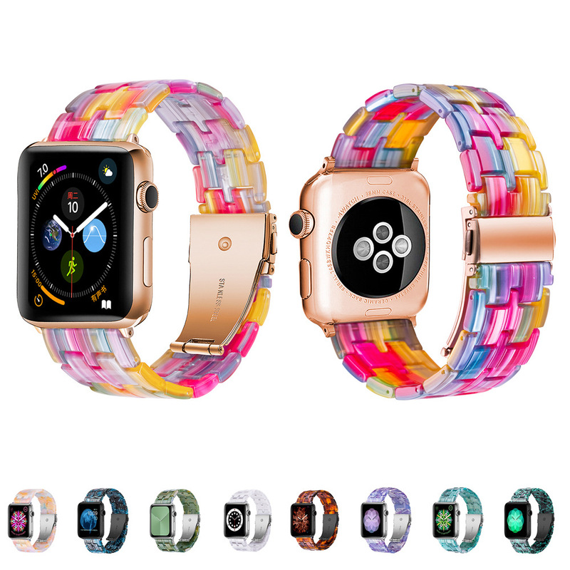Apple iWatch8 Five Beads Resin Strap Apple Watch7654 Chain Metal Buckle Floral Wristlet