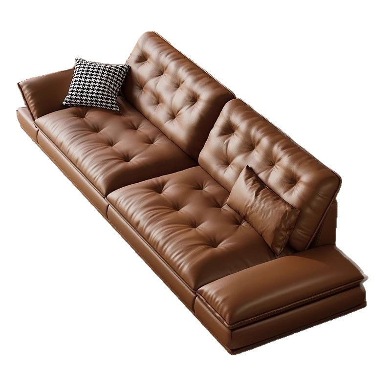 Sofá de cuero de piel de vaca de primera capa Sala de estar minimalista moderna Vela de estilo retro en línea recta estilo italiano de alta gama ligero lujo minimalista