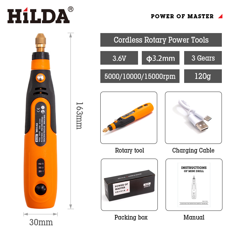 HiLDA Hilda 3.6v pluma de amolado eléctrico batería de litio manicurier taladro eléctrico en miniatura tallado tipo-c máquina de pulir y pulir
