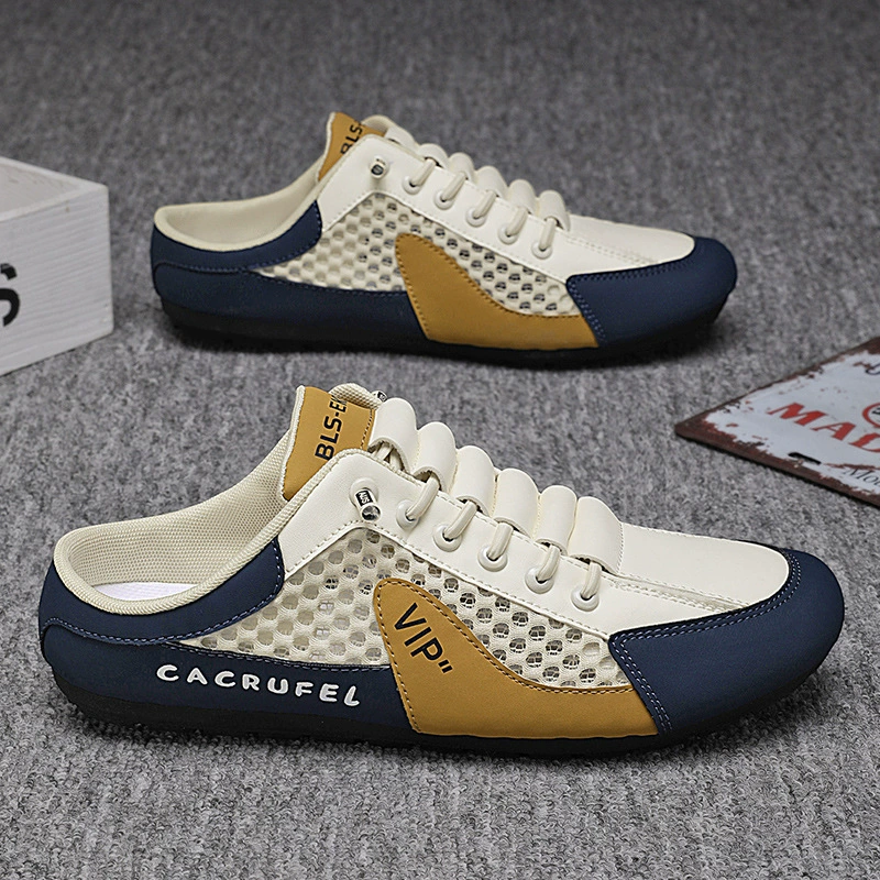 Баотоу наполовину поддоны обувь мужская новая сетчатая поверхность дышащая одна педаль ленивая обувь плоская полая сетчатая обувь повседневная обувь