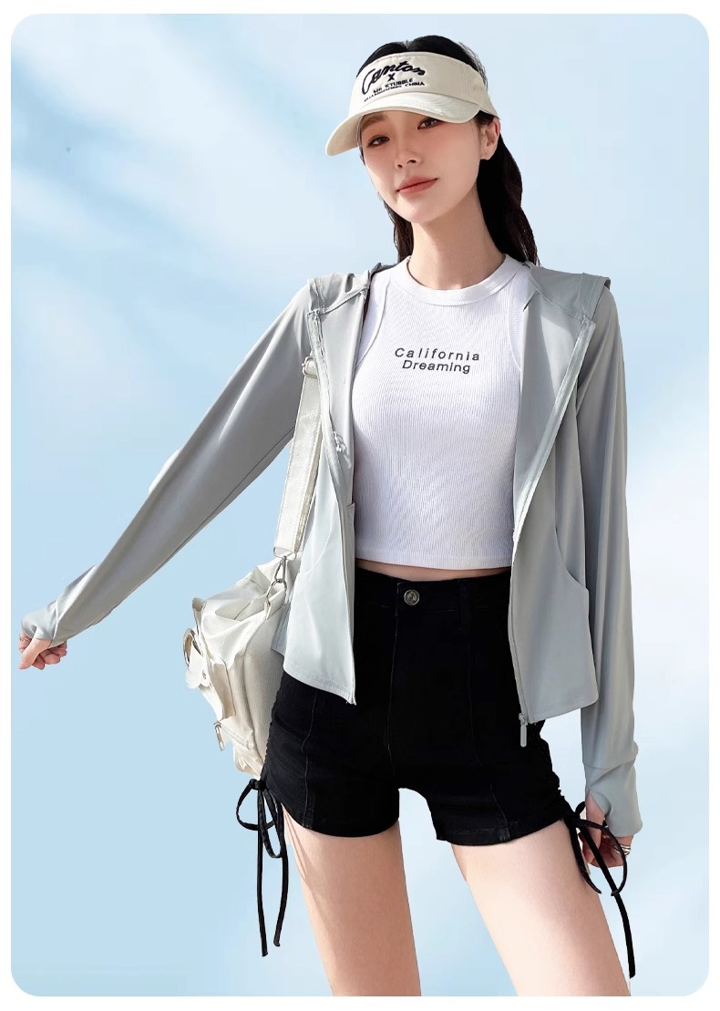 Áo chống nắng nữ mát lạnh sợi lụa, mỏng nhẹ chống tia UV, kiểu dáng ôm sát, phù hợp thể thao ngoài trời — bong bóng xanh chi tiết 33