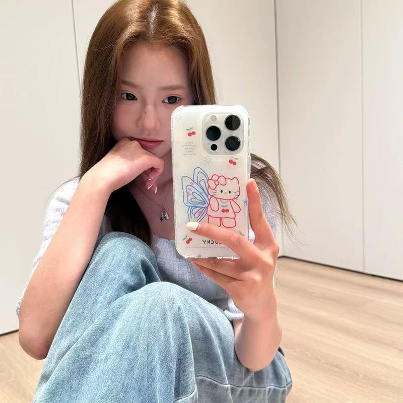 Dulce niña alas línea kt aplicable iPhone 15 funda para teléfono móvil 16ProMax Apple 14 tridimensional 13 nuevo