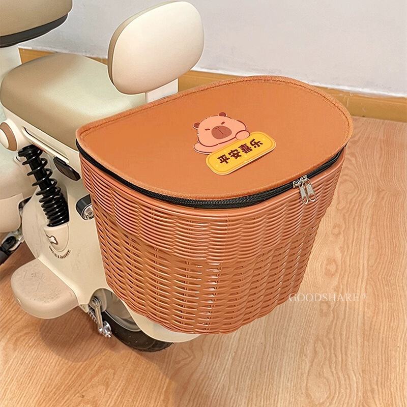 電気自動車リアバスケットカバー付きかわいい漫画バッテリーオートバイリアテール防水ヘルメット充電器収納バスケット|undefined