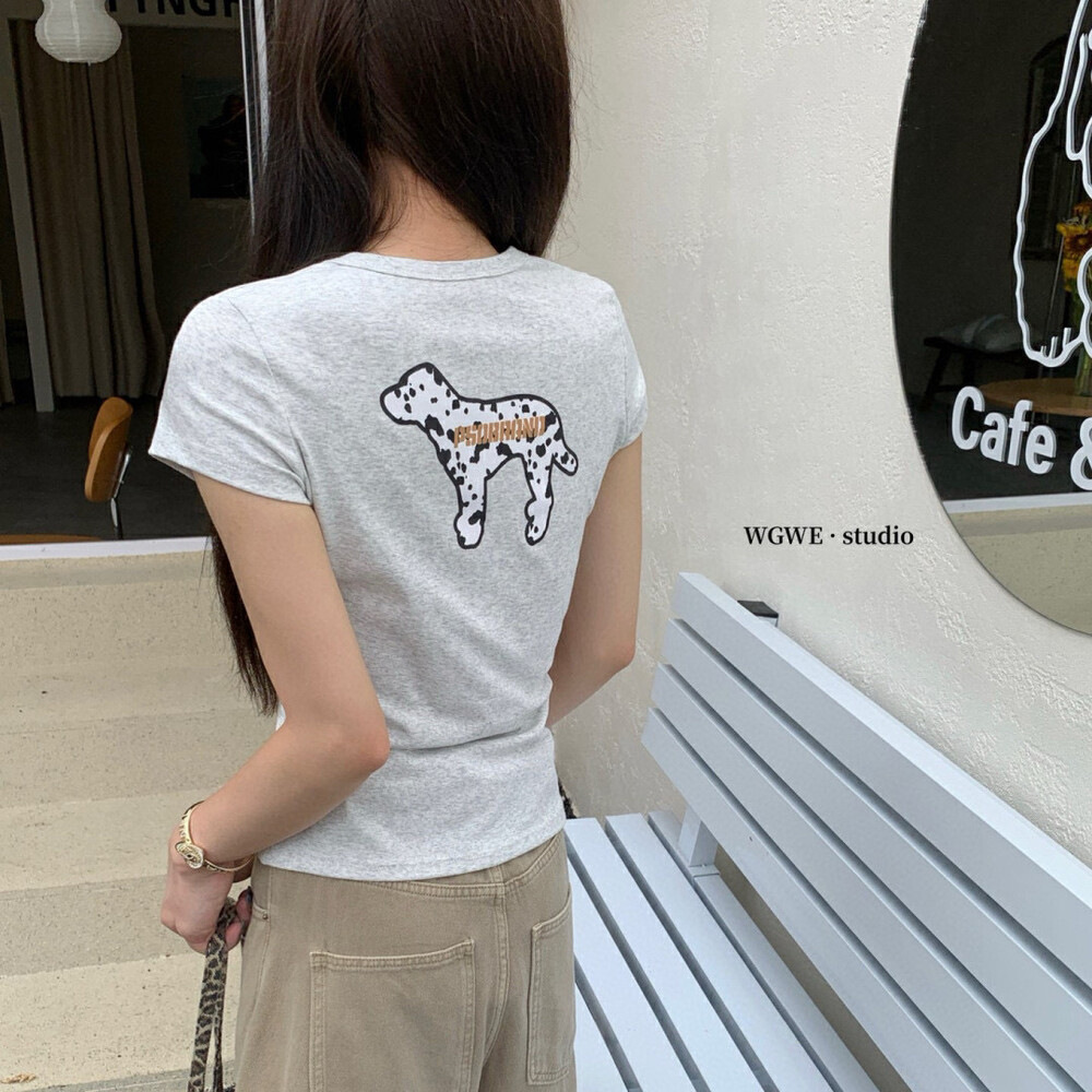 WGWE verano americano retro diseño de hombros bordados marca de moda suelta delgada camiseta de manga corta mujer W5376 image 3
