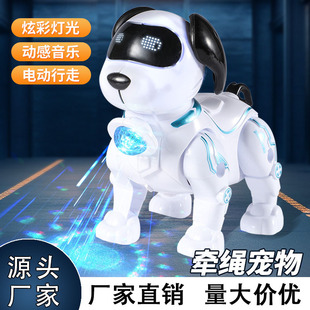 Children's Electric Toy Leash Pet Dog Can Walk and Glow with Sound Effect Mechanical Dog Stall Wholesale Traction Toy