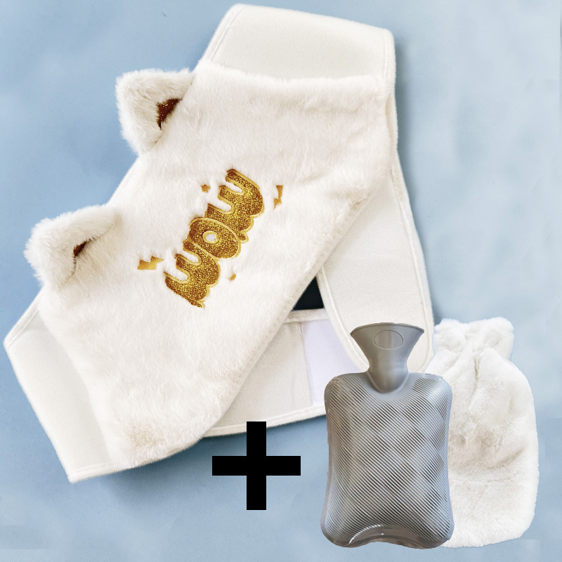 白色兔毛W猫腰带+白兔毛套+灰水袋