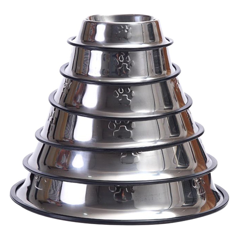 Venta al por mayor, cuenco grueso de acero inoxidable para perros, cuenco para gatos, cuenco antideslizante para comida para mascotas, alimentador, vajilla duradera de varios tamaños en stock