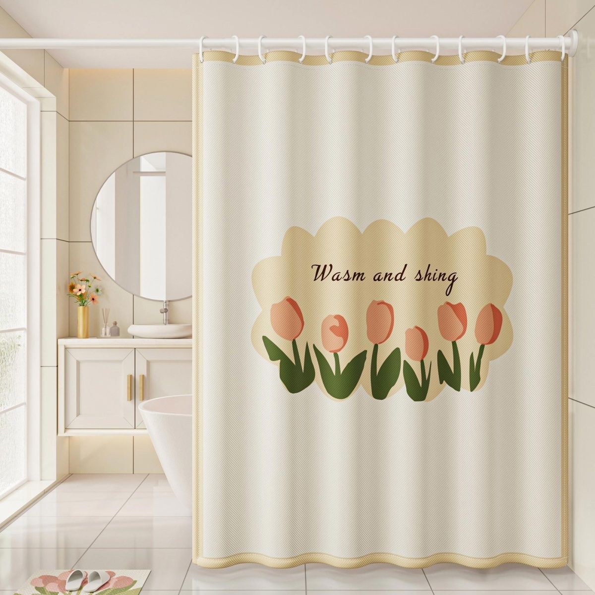 Shower Curtain Waterproof and Mildew-Proof Set Without Punching Bathroom Partition Dry and Wet Separation Shower Curtain Bathroom High-End Waterproof Cloth