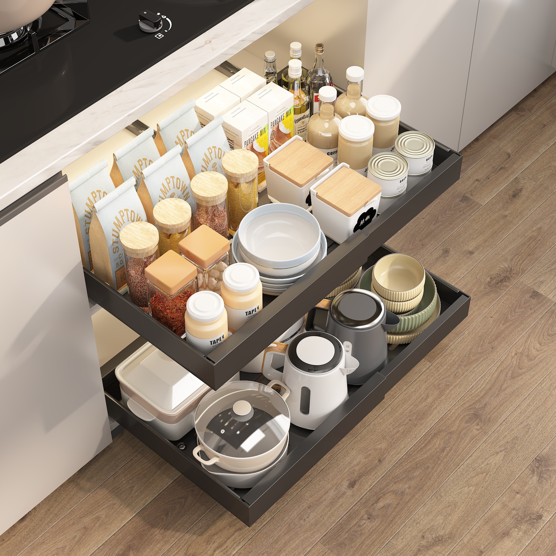 Cajón retráctil del gabinete de cocina canasta de extracción de artículos diversos bandeja de almacenamiento de estante de almacenamiento de ancho ajustable sin agujeros