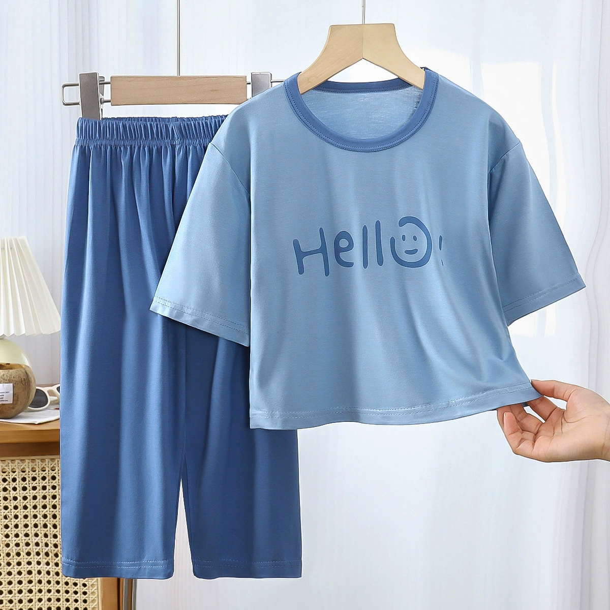 Детская пижама, летний тонкий комплект для отдыха для мужчин и женщин.