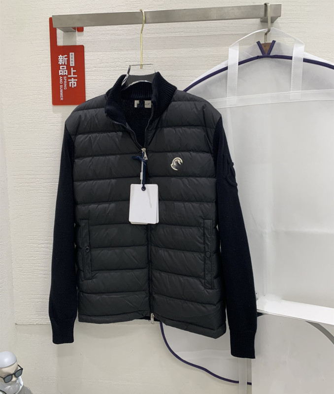 毒家现货原标M蒙家纯色Logo贴标拼接针织衫90白鸭绒羽绒服外套|undefined