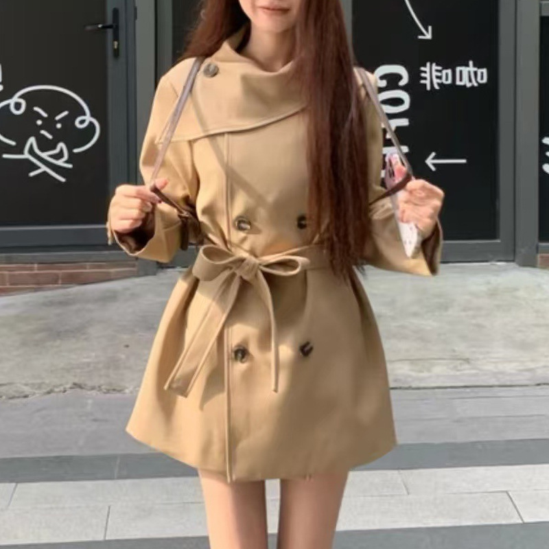2025秋网红新款英伦风双排扣韩版通勤风衣外套女设计感小个子外套|undefined