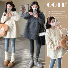 2025新款冬季孕妇韩版显瘦菱格夹棉保暖卫衣中长款娃娃衫孕妇上衣