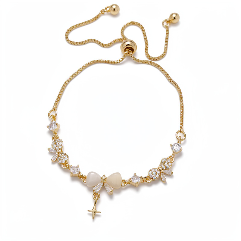 18K oro real arco de mariposa de piedra de galería pulsera pulsera ligera de lujo nicho temperamento joyería de la mano image 6