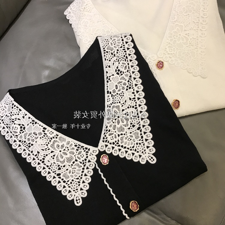 패셔너블하고 아름답고 너무 아름다워요~ 프렌치 스타일~ 중세 복고풍 크로셰 칼라~ 여성용 아이스 실크 린넨 반팔 티셔츠 여름