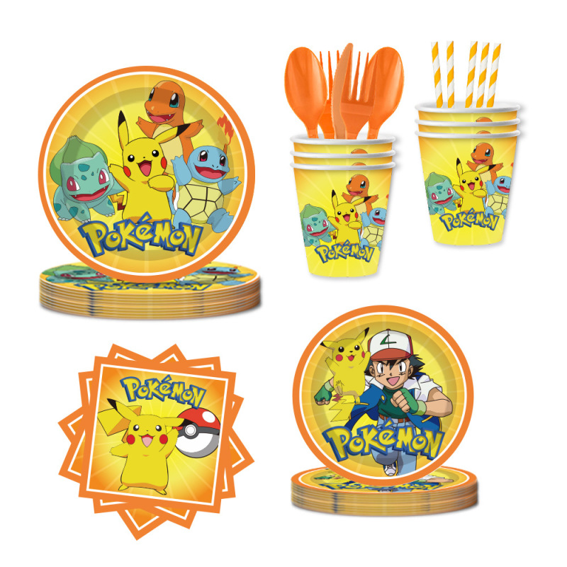 子供の誕生日ポケモンピカチュウテーマパーティー食器装飾フラグ紙コップティッシュテーブルクロス在庫卸売|undefined