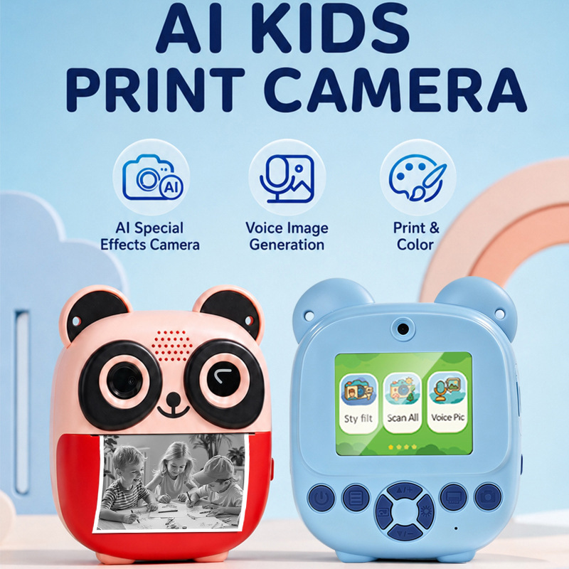 Cross-border new model of children's instant camera with AI smart dual-camera image generation and printing, a toy camera factory Cross-border new model of children's instant camera with AI smart dual-camera image generation and printing, a toy camera factory