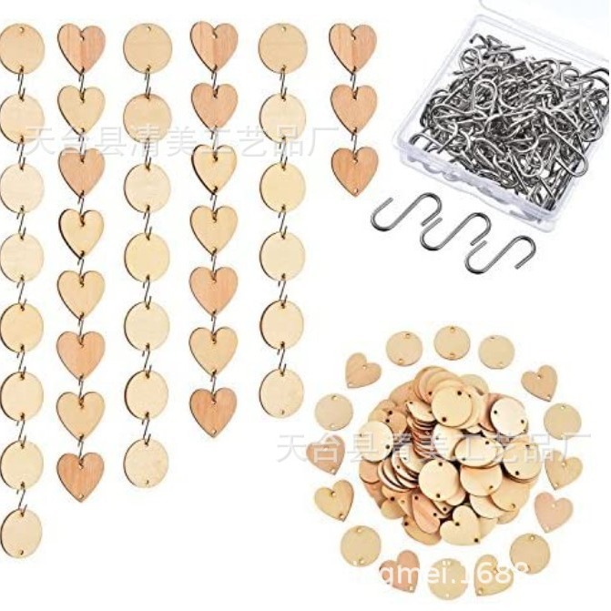 Colgante de bricolaje con decoración de madera de corazón de melocotón de doble orificio y obleas de doble orificio de 35mm con ganchos en forma de S 120