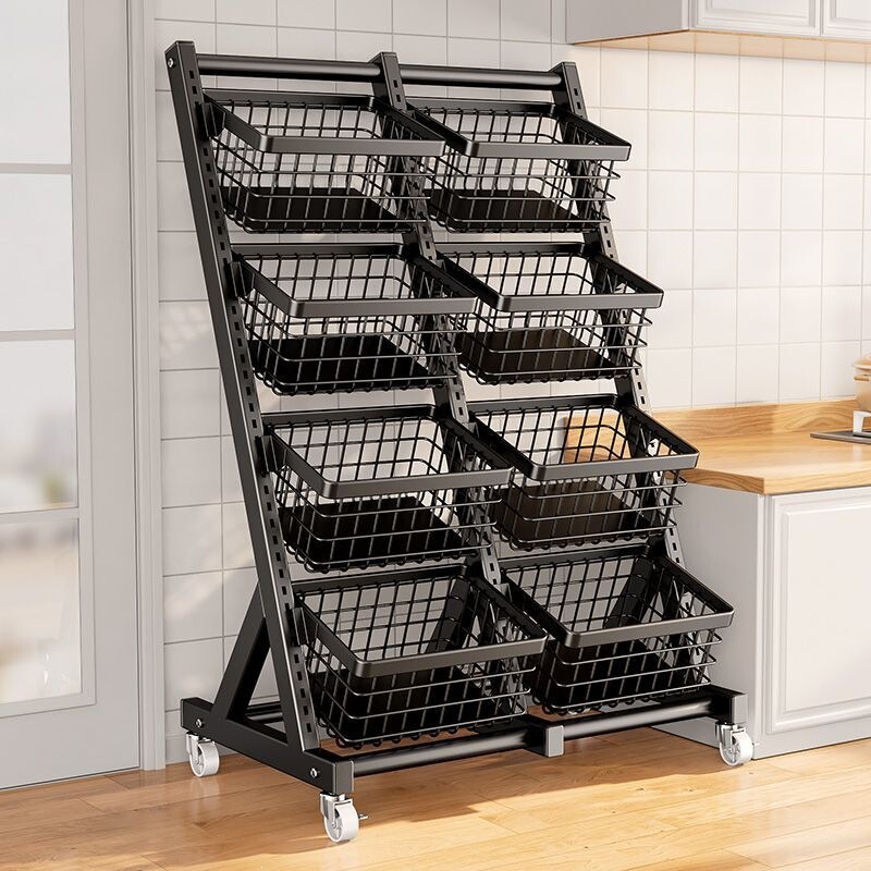 Kitchen vegetable basket rack, multi-layer, floor-standing, movable, for storing fruits and vegetables, multifunctional household trolley Kitchen vegetable basket rack, multi-layer, floor-standing, movable, for storing fruits and vegetables, multifunctional household trolley