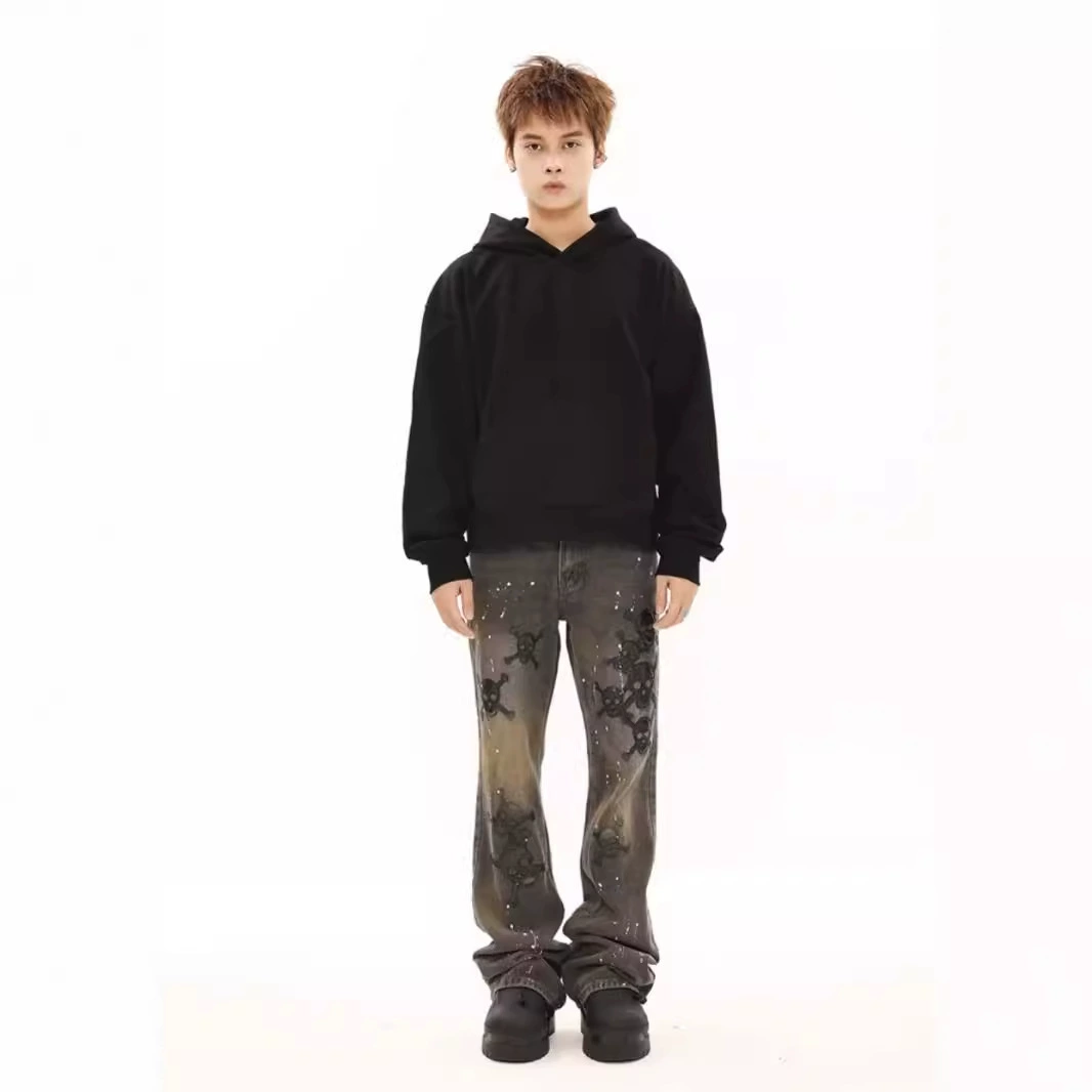 Трансграничные прямые американские ретро высокие уличные кожаные джинсы с вышивкой