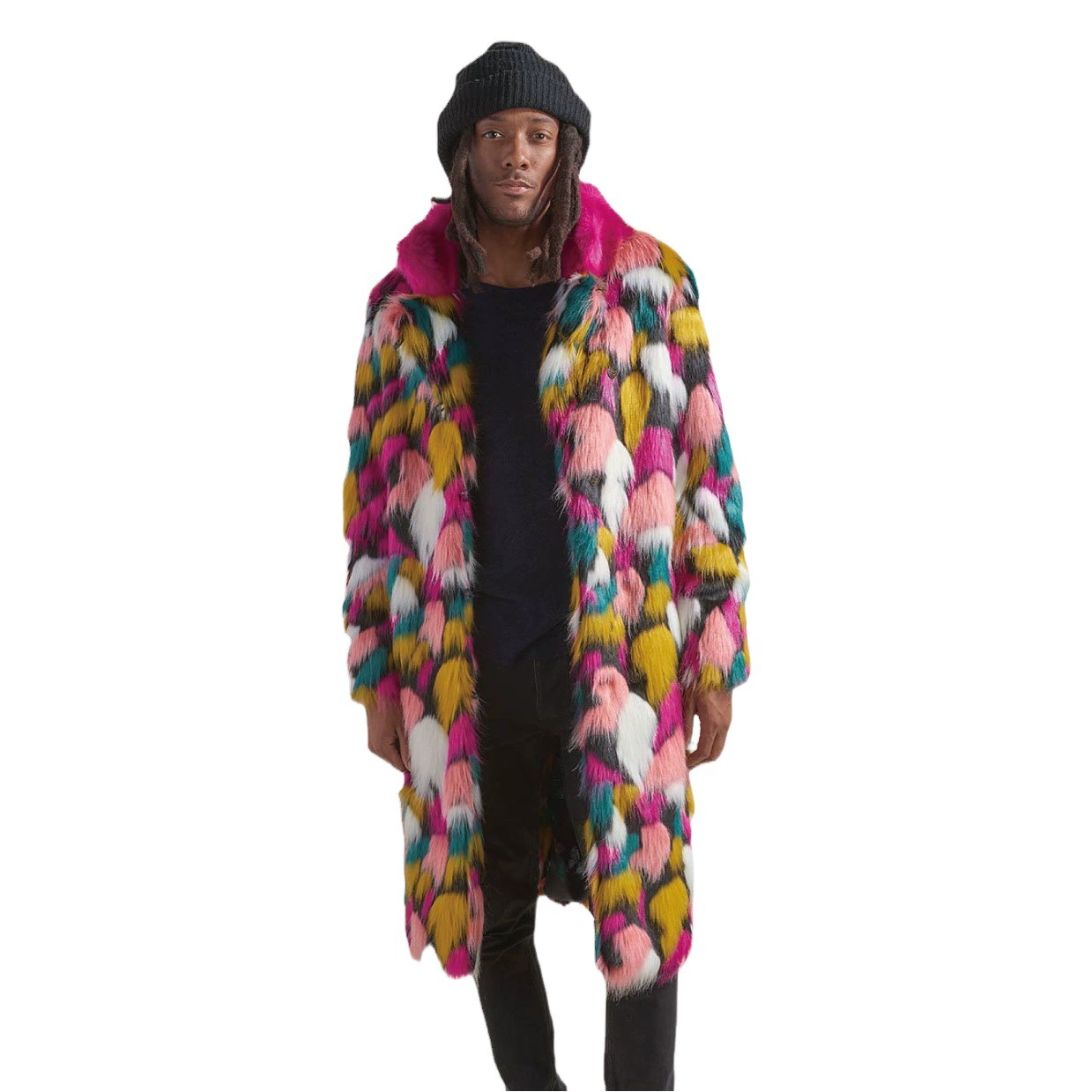 Пальто из лисьего меха Amazon Explosions, мужское длинное пальто с красочным меховым воротником, пальто из искусственного меха европейской и американской внешней торговли