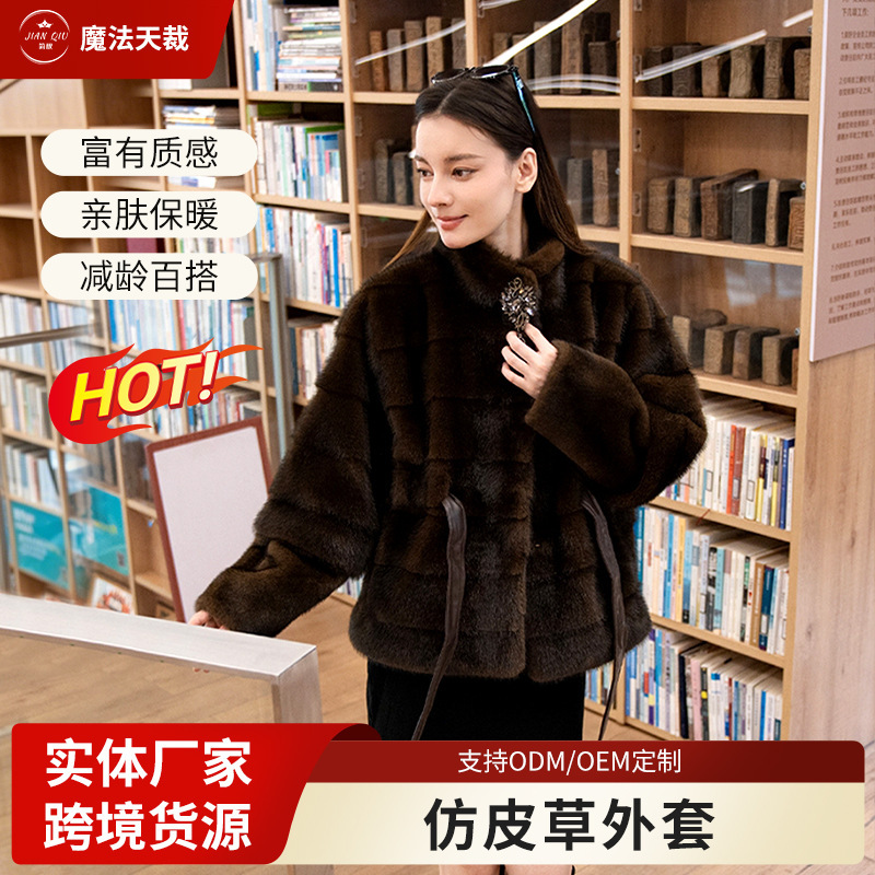 Autumn and Winter New Style Mink Fur Women's Trendy Faux Fur Coat with a Stylish Simple Stand Collar Autumn and Winter New Style Mink Fur Women's Trendy Faux Fur Coat with a Stylish Simple Stand Collar