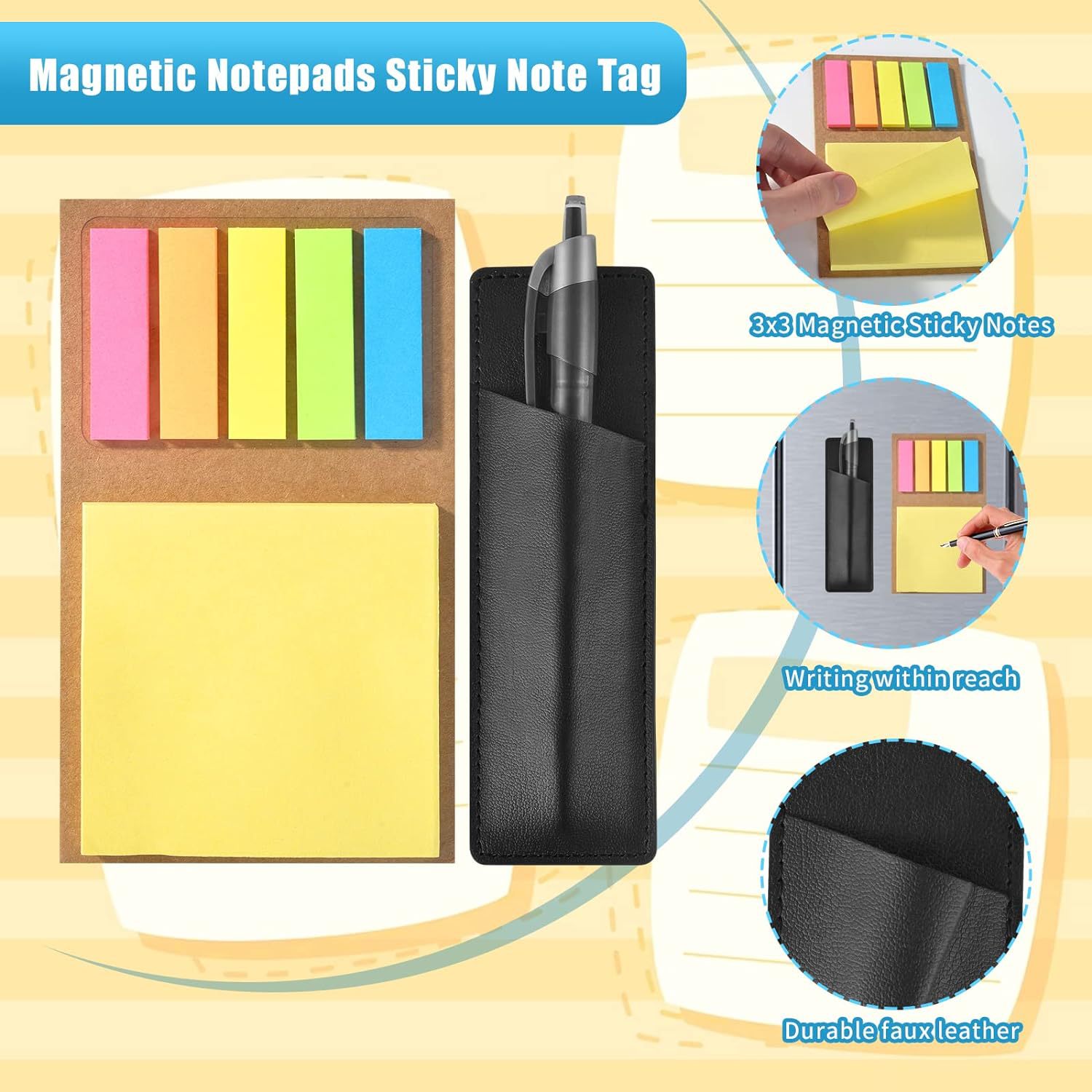 Cojín de nota magnético transfronterizo con cubierta de la pluma etiqueta del refrigerador tablero de mensajes nota creativa nota adhesiva