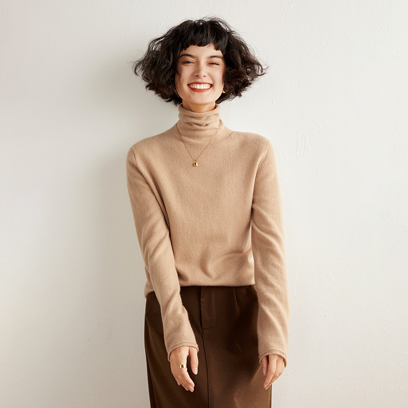 软糯小山羊绒衫堆堆领打底女2025秋冬新款糖果色高领时尚针织毛衣|undefined