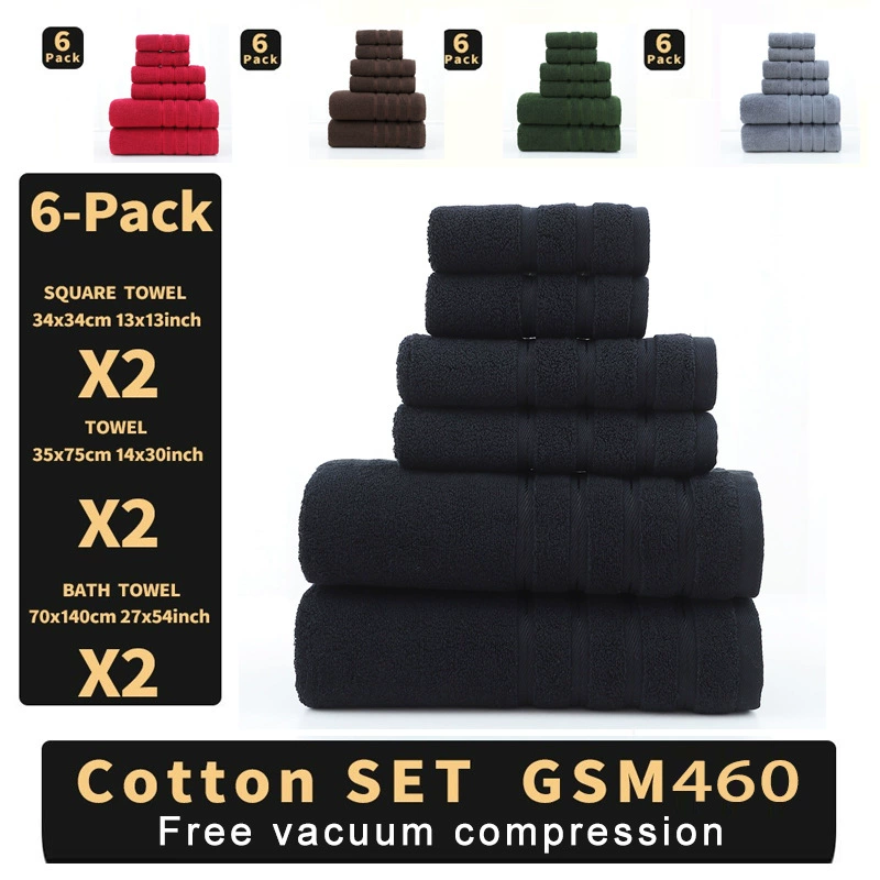 Cotton Bath Towel Set, 3-piece thickened kit — square, hand towel, bath towel (multiple colors)