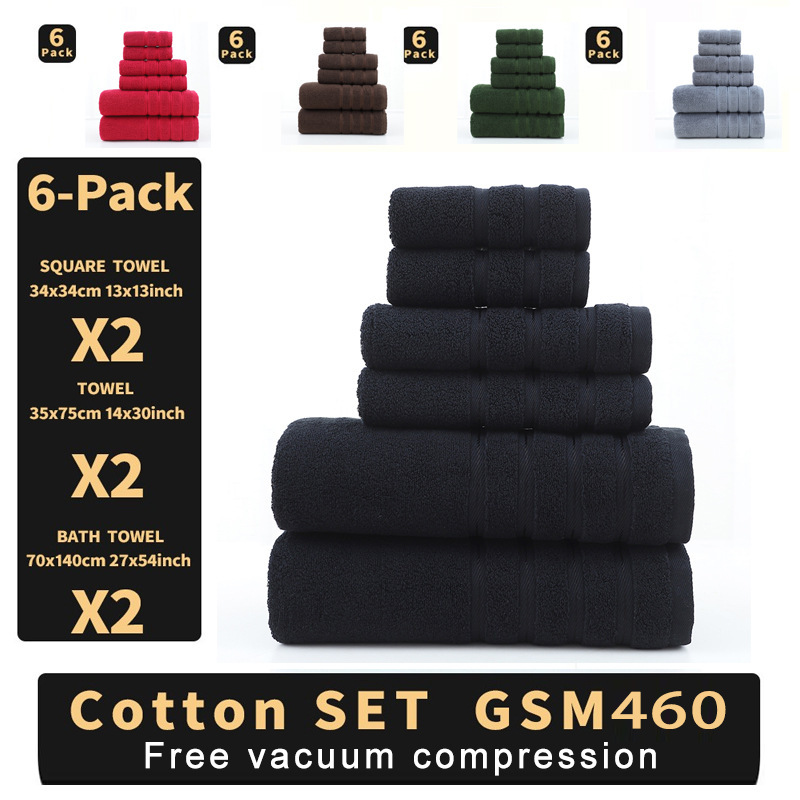 Amazon foreign trade cotton towel bath towel square towel suit thickened enlarged combed cotton six-piece set cross-border wholesale