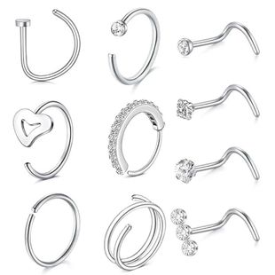 Amazon Explosions L-shaped Fashion Flower Combination Nose Nail suit Bend S-bar Titanium Steel Insert Colorful Zircon Nose Nail
