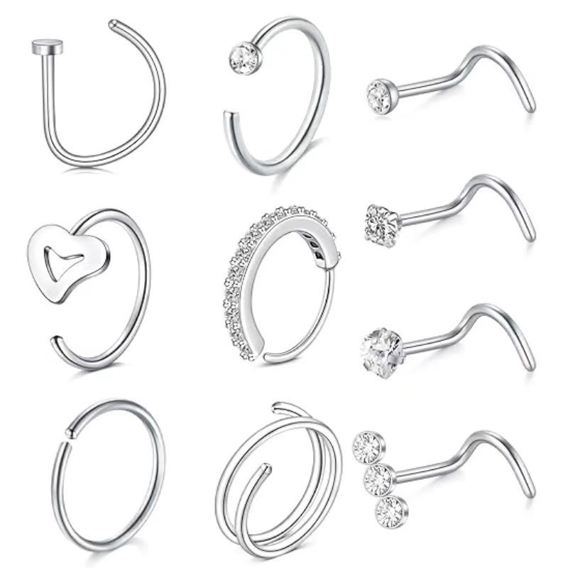 Piercing de nez en forme de l avec zircon coloré en titane_voghion.com