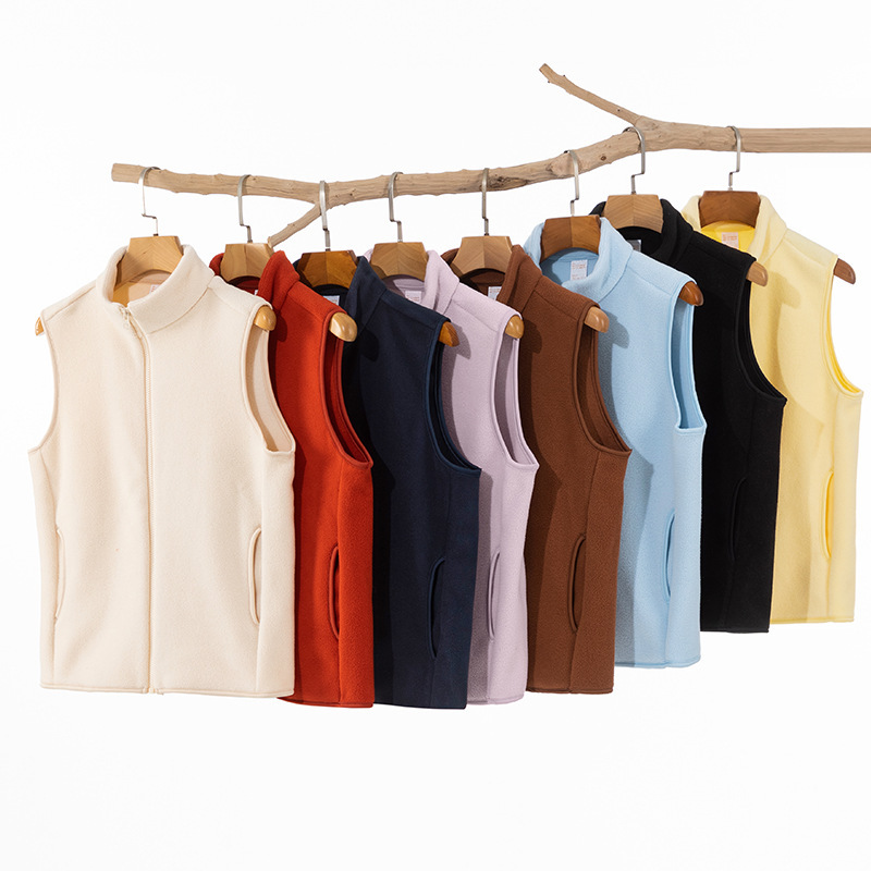 Spring, Autumn and Winter Fleece Vests for Men and Women, Sleeveless Vests, Polar Fleece Waistcoats, Solid Color, Bulk Purchase, Large Size Wholesale, Logo