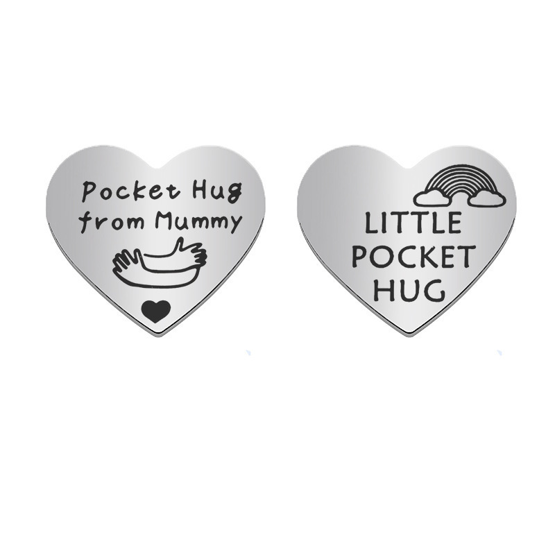 Cross-Border Hot-Selling Personalized Peach Heart Stainless Steel Pocket Lucky Coin Keychain Long-Distance Pu Leather Case Commemorative Small Gift