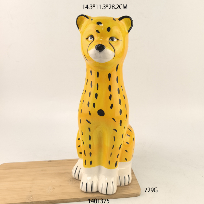 Animales creativos nórdicos, jarrón de guepardo amarillo, decoración artesanal, jarrón, decoración de flores húmedas y secas, recipiente de cerámica decorativo