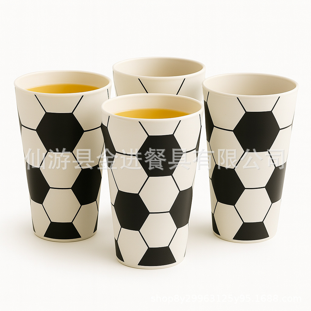 Factory New Product Football Pattern Imitation Porcelain Melamine Cup Straight Cup Can Be Customized with Pictures, Dishwasher Safe, Food Grade