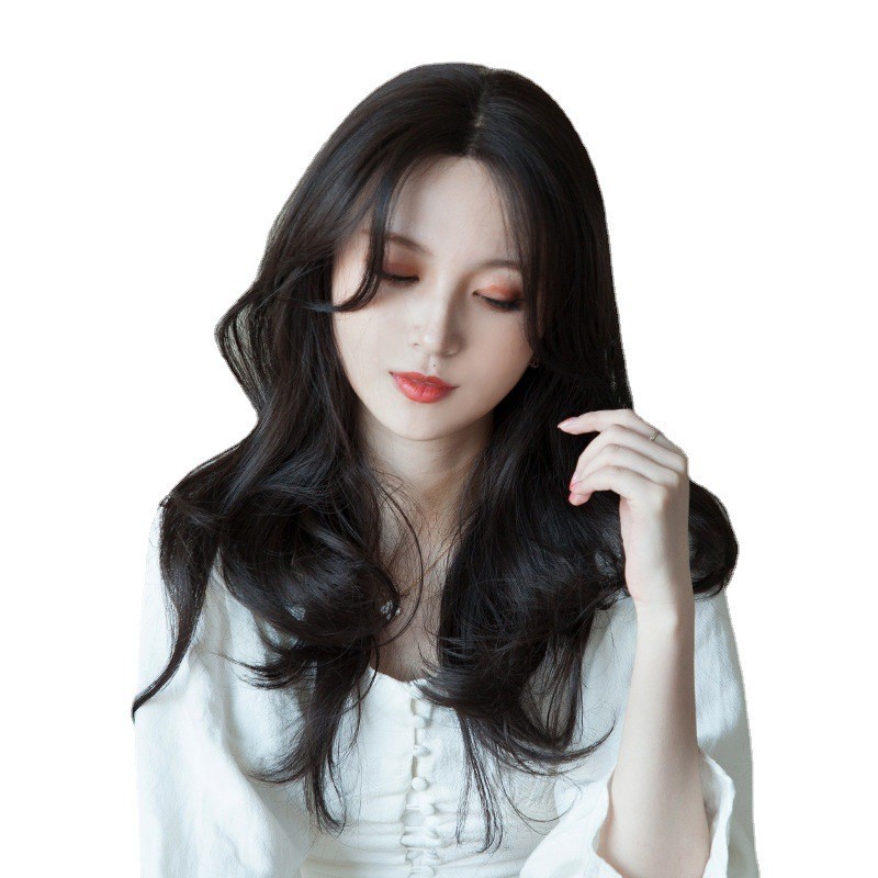 Peluca, cabello rizado femenino, encaje frontal, peinado coreano sin costuras, corte de pelo corto de clavícula femenina, casco completo de longitud media